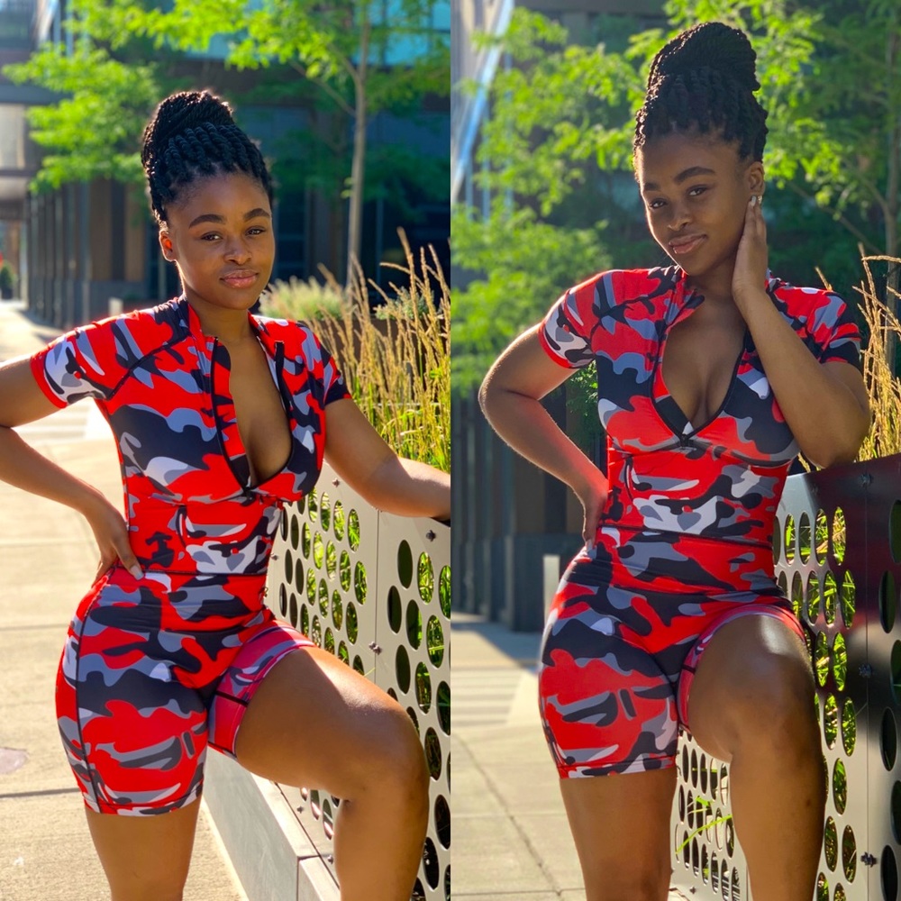 Red camo romper